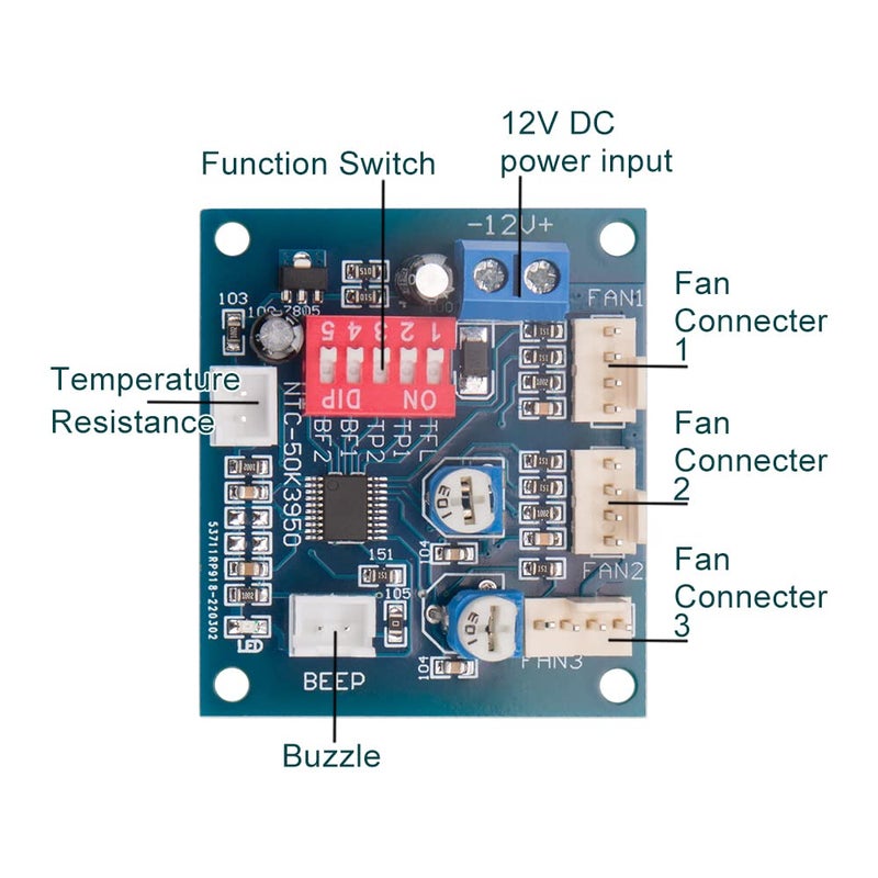 Comidox 2PCS DC 12V 4 Wire PWM PC CPU Fan Temperature Control Speed Controller Module CPU High-Temp Alarm - Image 2